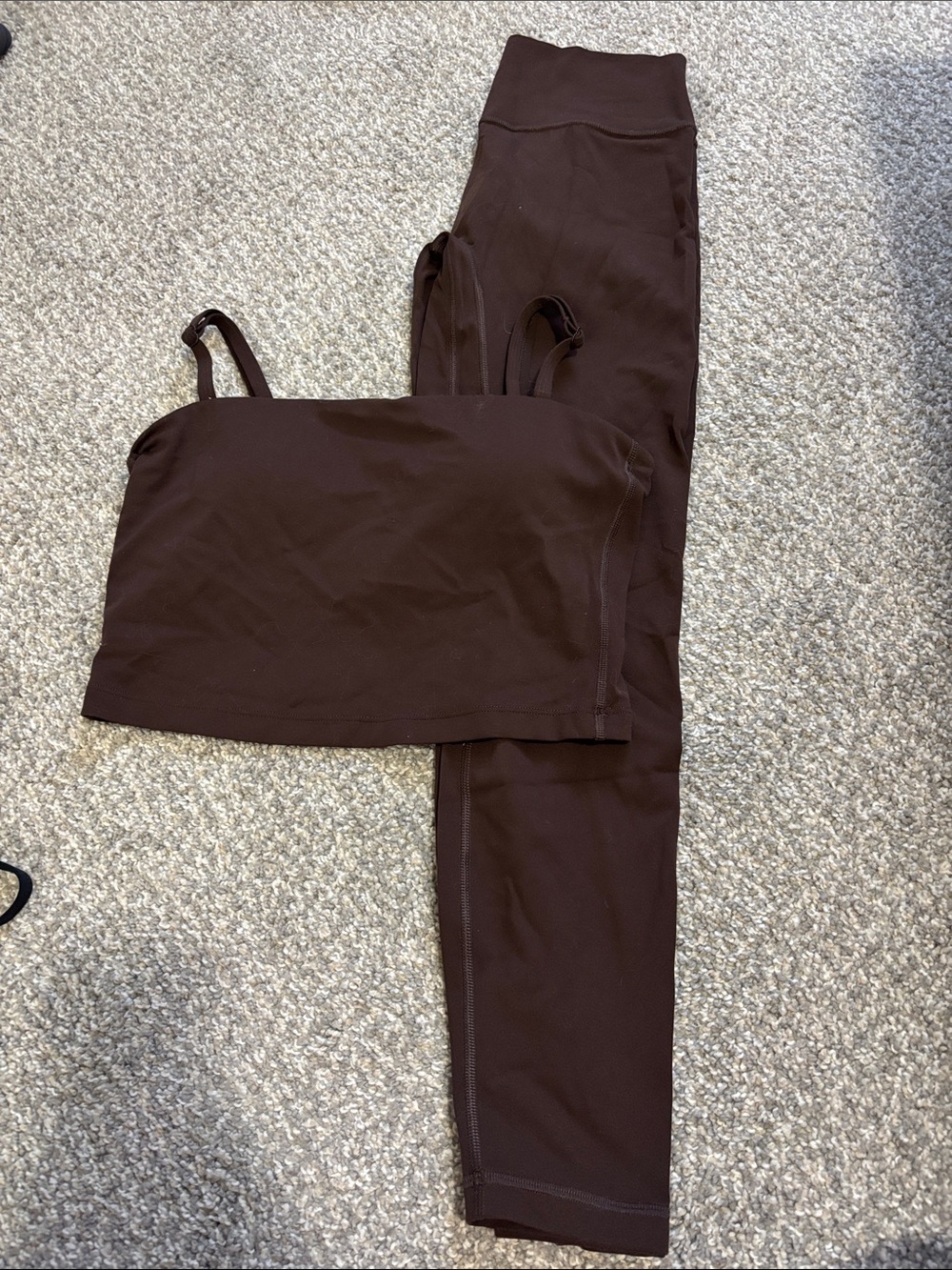 High-Rise Brown Leggings with Matching Brown Crop Tank